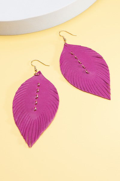 HANDMADE GENUINE LEATHER LEAF EARRINGS